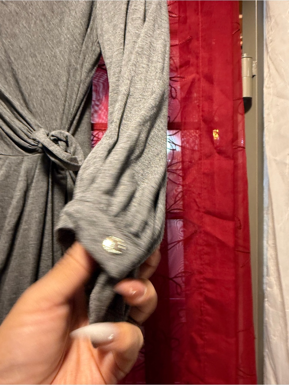 Tommy Hilfiger Silver-Grey Long Sleeve Knot Wrap Dress - Picture 7 of 7